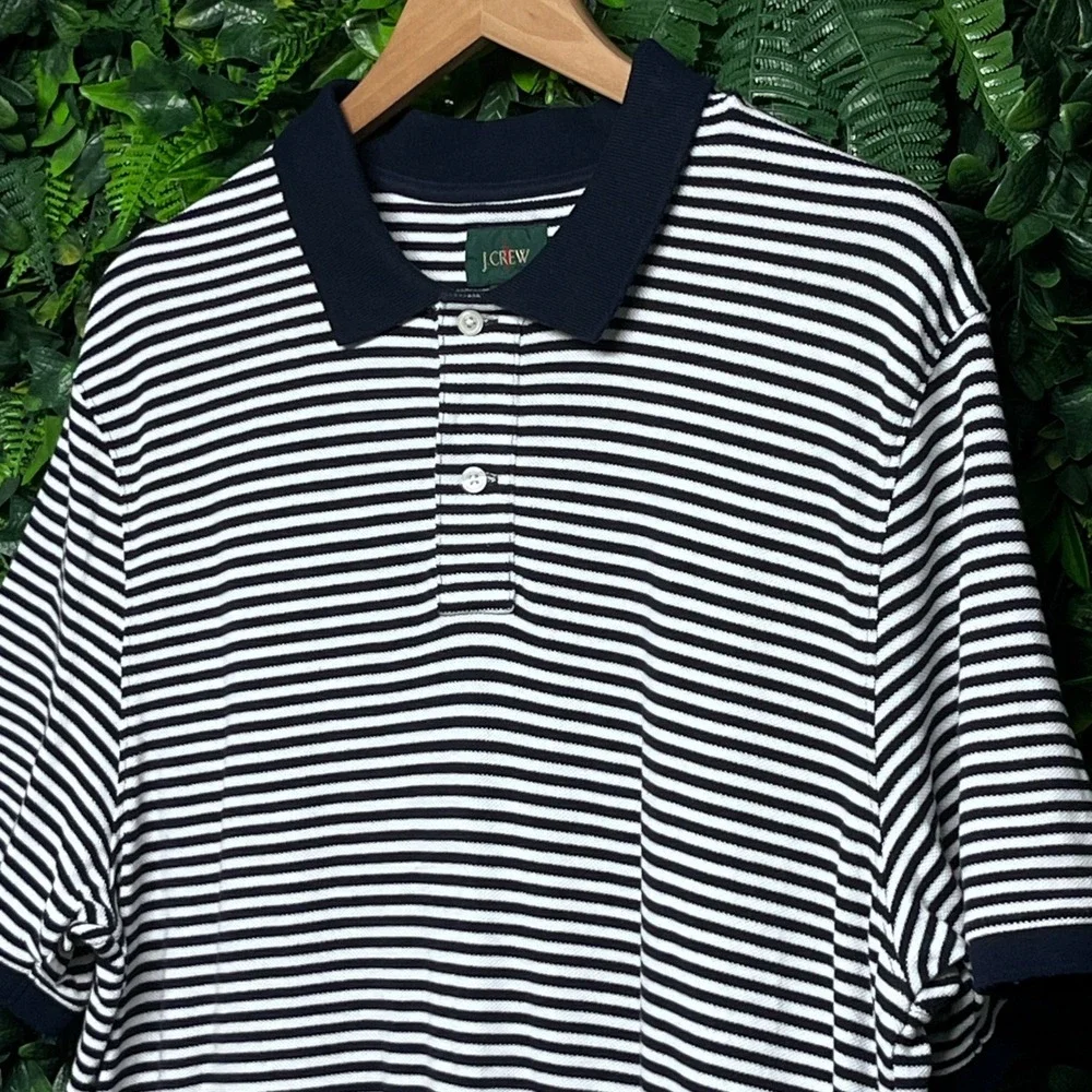 J‎ Crew Oarsman Men's Polo Shirt XL Navy White Striped Short Sleeve Casual 3246